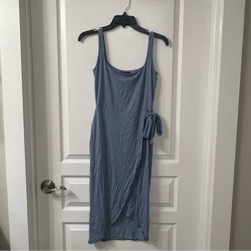 See You Monday Blue Sleeveless Wrap Midi Dress